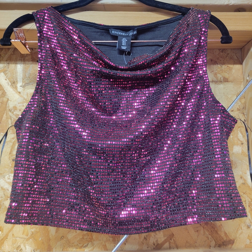 Sincerely Jules NWT Pink Sequin Sleeveless Top Size Large